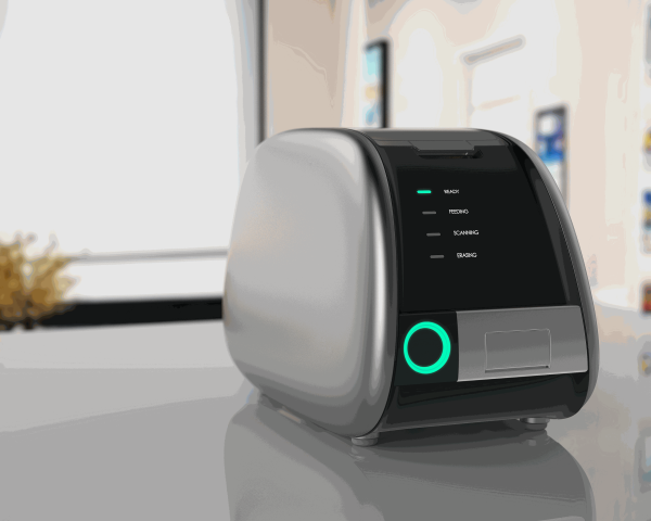 IDEN-CR01 dental CR image plate scanner — silver desktop unit in dental clinic environment