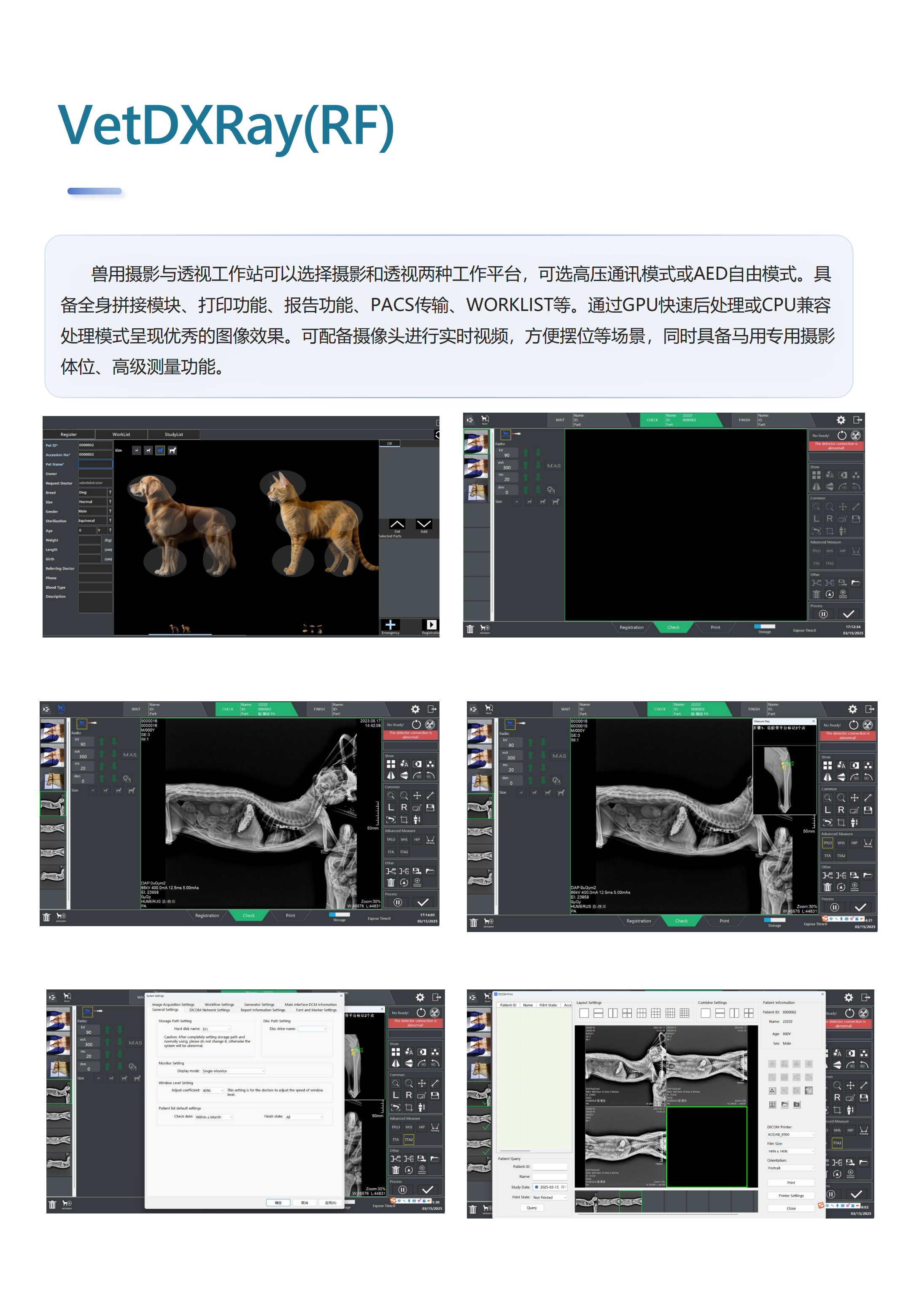 IWA-FP13 14×17 英寸无线 DR 平板探测器 — 配套采集软件 VetDXRay 界面
