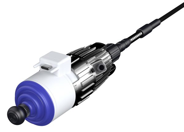 SOAIM SA Series — angulation control head and instrument channel Y-valve connector close-up