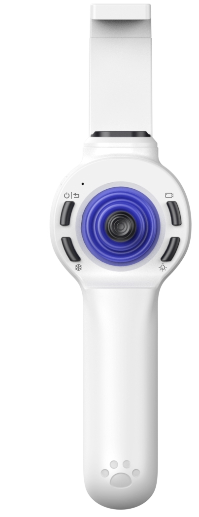 SA-Air wireless veterinary endoscope handle — front view with phone holder mount and joystick