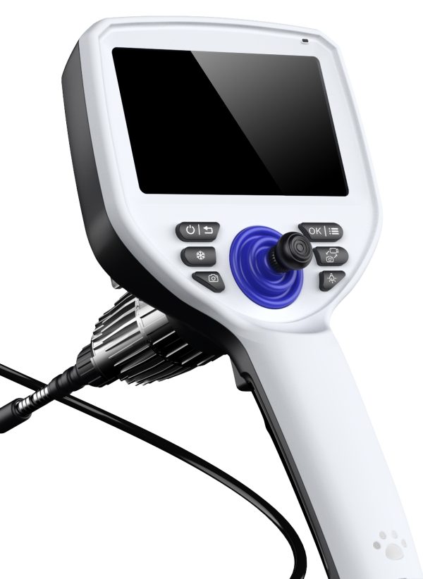 SA-Pro 5-inch HD display handpiece — joystick, photo/video/freeze/brightness buttons, Micro HDMI side ports