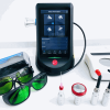 IWA-LAS10 Class IV veterinary laser therapy system — full kit with handpieces, safety glasses, foot switch, and treatment fiber
