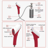 IWA-SCT10 — labelled components: cryogun, gas pipe, gas tank valve, gas tank connection port, USB charging port, display screen, power switch, distance measuring lamp, infrared temperature sensor, air outlet
