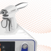 IWA-SG12 HAR36 ultrasonic harmonic scalpel handpiece detail - pistol-grip handle, 360-degree rotation wheel, trigger and curved titanium working blade