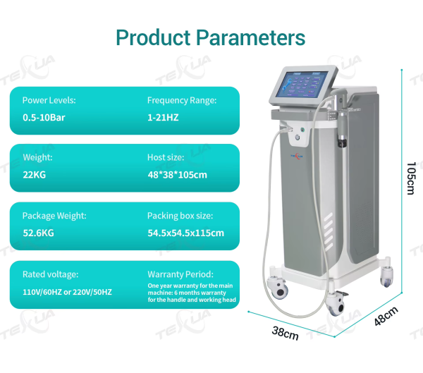 IWA-SWT20 product parameters — 0.5-10 Bar, 1-21 Hz, 22 kg, 48×38×105 cm chassis