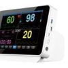 IWA-VM11 10.1-inch portable veterinary multi-parameter monitor - front view of large-font touch screen showing heart rate, SpO2, respiration and NIBP readings, with side data ports and hidden lift handle
